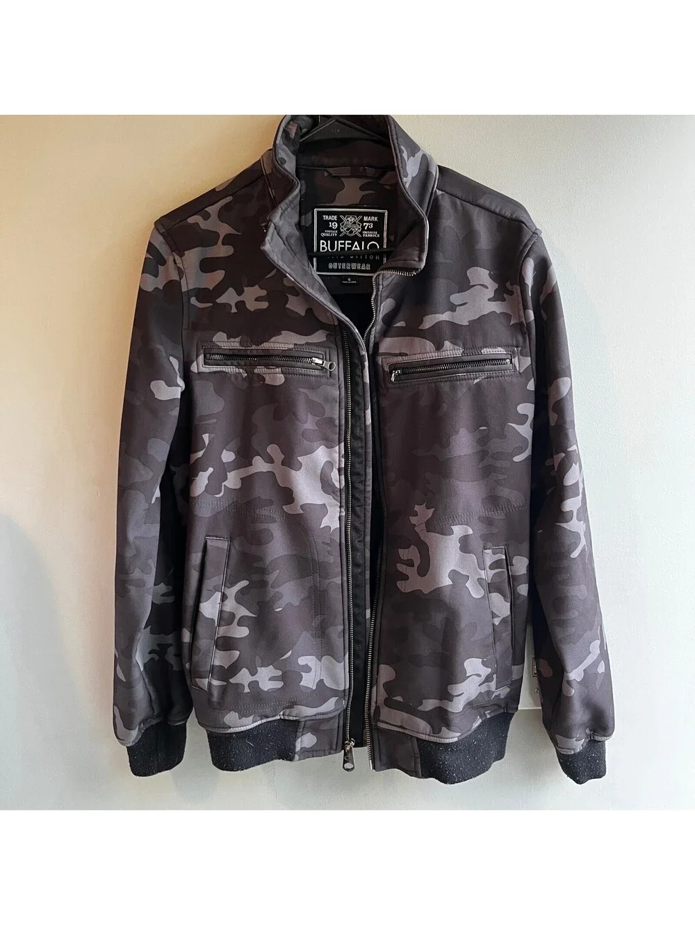 David Bitton Buffalo Camo Moto Jacket Men's Front Zipped Lined Small Bomber
